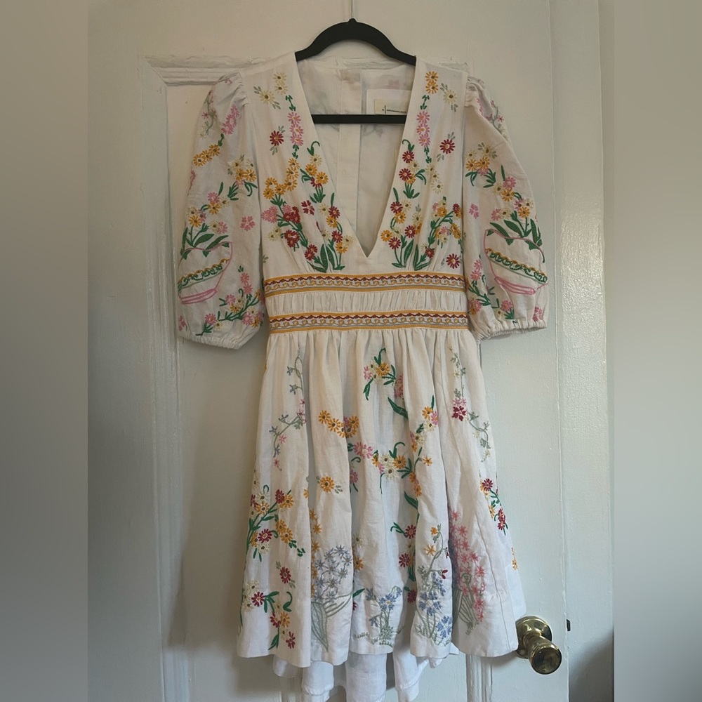 Anthropologie White Embroidered Mini Dress 🌿
